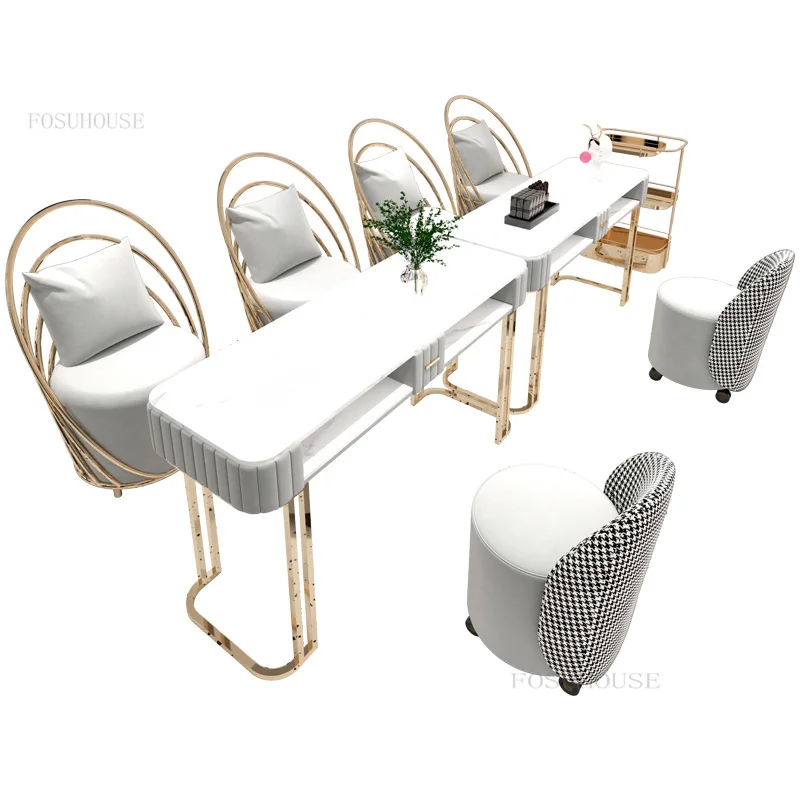 Nordic Light Luxury Nail Tables Chair Set Modern Simple Double-layer Manicure Tables Single Double Professional Manicure Table