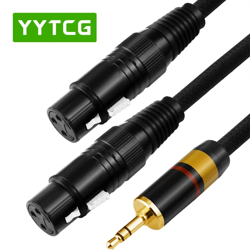 Premium Oxygen-Free Copper Braided Audio Cable with 3.5mm Stereo to Dual XLR Connectors