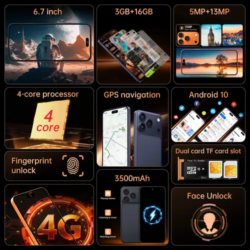 IVMI Global Vision 17 Pro Max Smartphone Android 3GB RAM 16GB ROM 6.7 Inch Dual SIM 4G Network 5+13MP Mobile Phones - Image 2