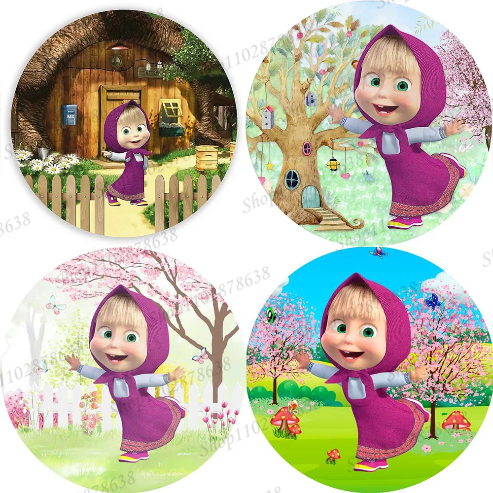 Pink Baby Girl Mashas And The Bear Fondale Daisy Sakura Princess Kid Birthday Party Background Ring Round Cover Banner Supplies