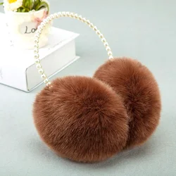Winter Fluffy Plush Earmuffs Imitation Pearl Beaded Headband Women Ear Muffs Windproof Winter Girls Ear Warmer 귀마개 orejeras