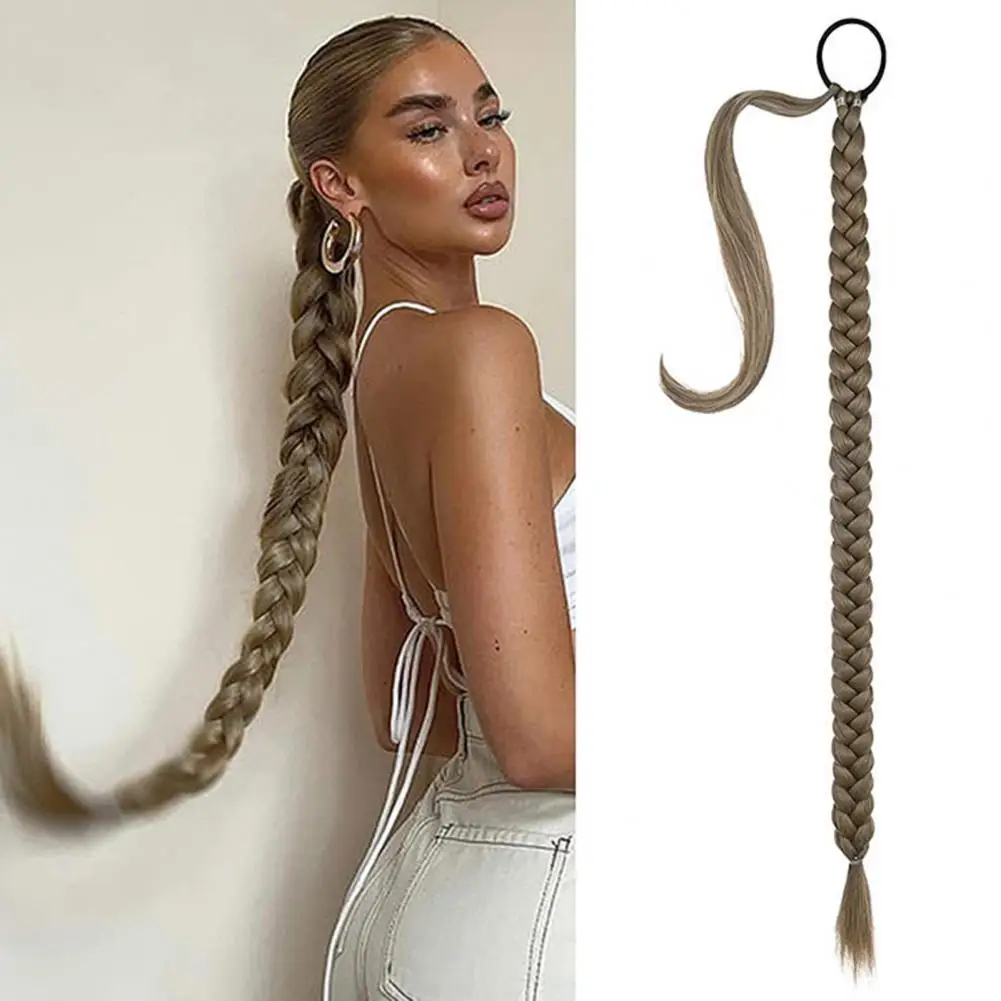 Women Wig Comfortable to Wear Smooth Soft Fluffy Non-knotting Hair Styling Natural Braided Ponytail Extensions Long Wig