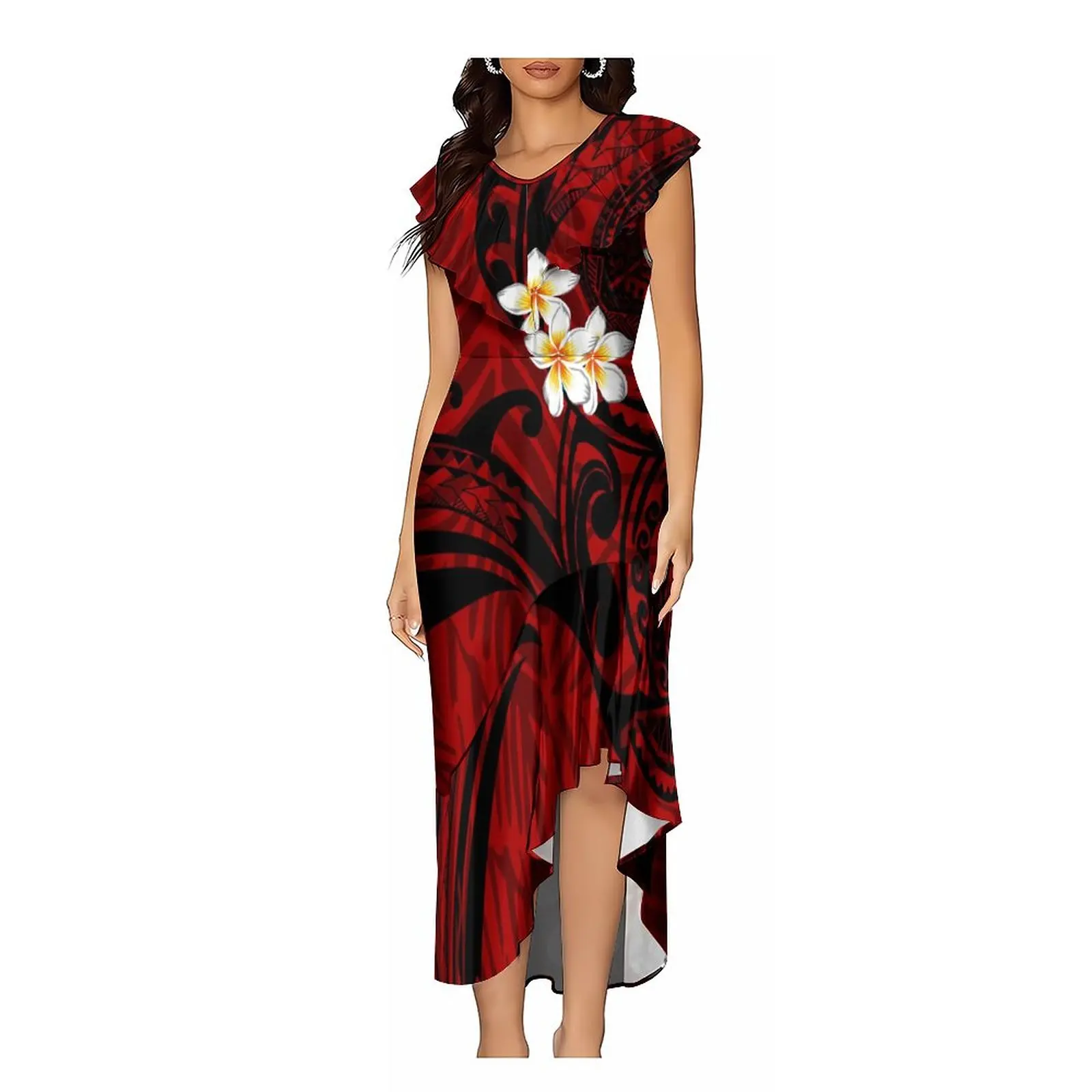 

Support the design of Pacific Island art chic ruffled dresses for ladies with an irregular fishtail skirt personality