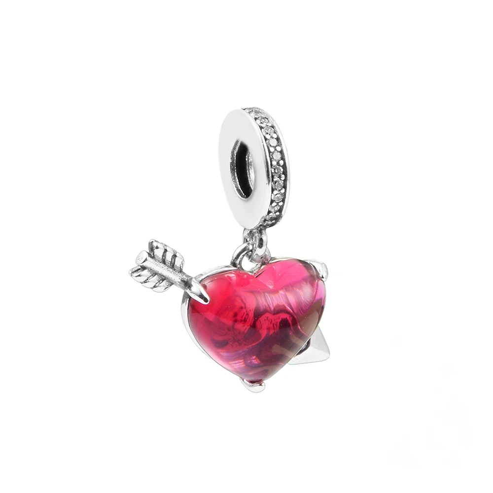 

Valentine's Red Heart & Arrow Murano Glass Dangle Charm Silver 925 Beads For Jewelry Making Woman DIY Snake Chain Free Shipping