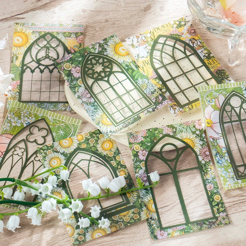 Yoofun 10 teile/paket Fenster Rahmen Aufkleber Kirche Fenster mit Blumen Scrapbooking Journal Tagebuch DIY Schreibwaren Etiketten