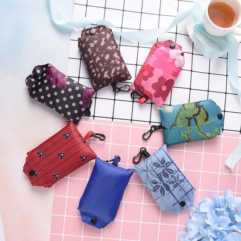 Shopping Bag Fashion Foldable Handy  Reusable Tote Pouch Recycle Polyester Storage Pouch Handbags Random Color