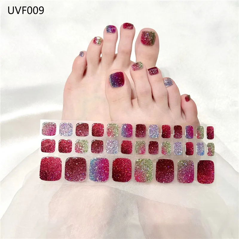Solid Color Toe Gel Nail Strips Full Adhesive Waterproof Korean Semi Cured Foot Gel Nail Art Wraps UV Lamp Need Nails Stickers nail stickers,nail art decoration,nail decals