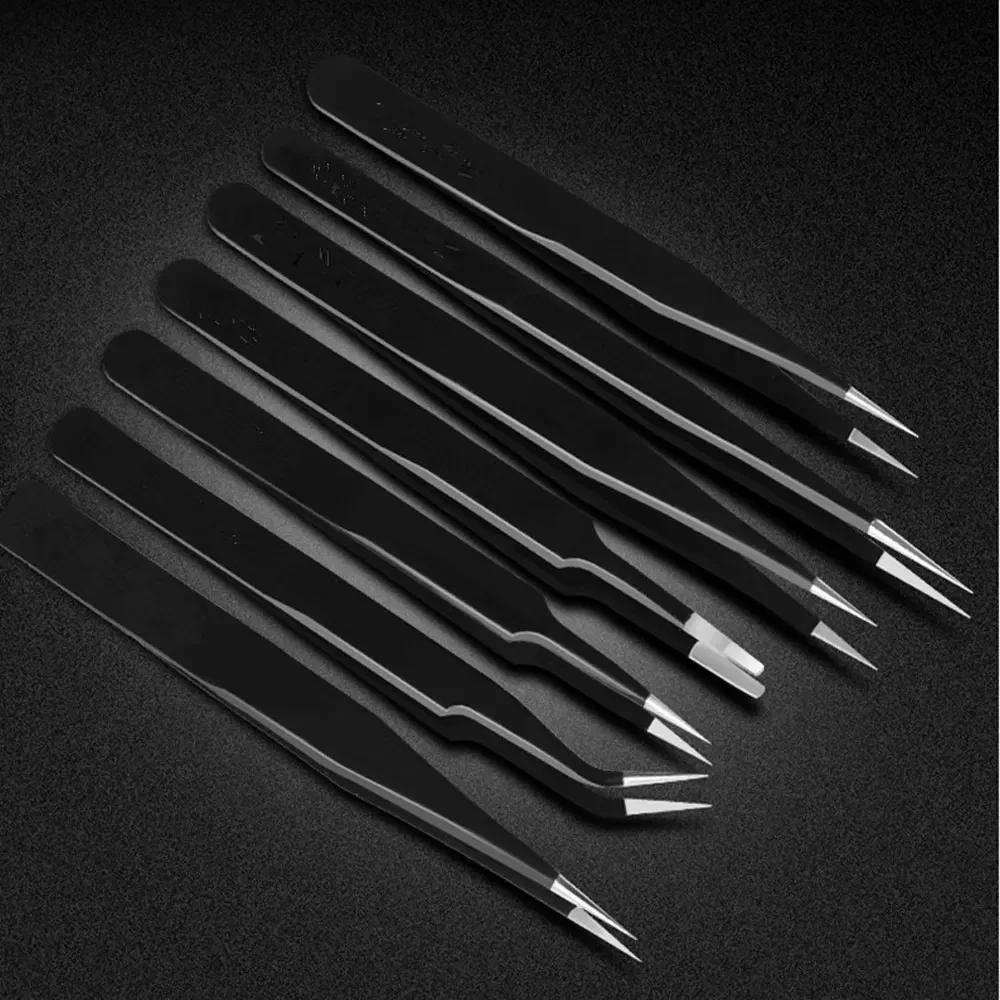 Prodrill 6Pcs Tweezers Set Precision Stainless Steel ESD Anti-Static Electronics Tweezers