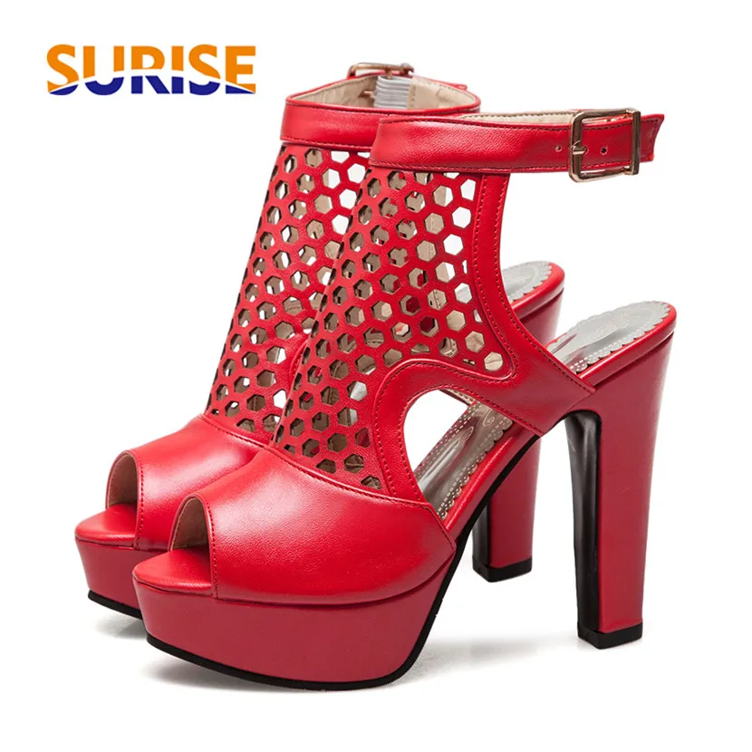 

Women Gladiator Sandals Mesh Hollow Out White Red Peep Toe High Thick Heel Summer Sexy Party Lady Ankle Strap Platform Slingback
