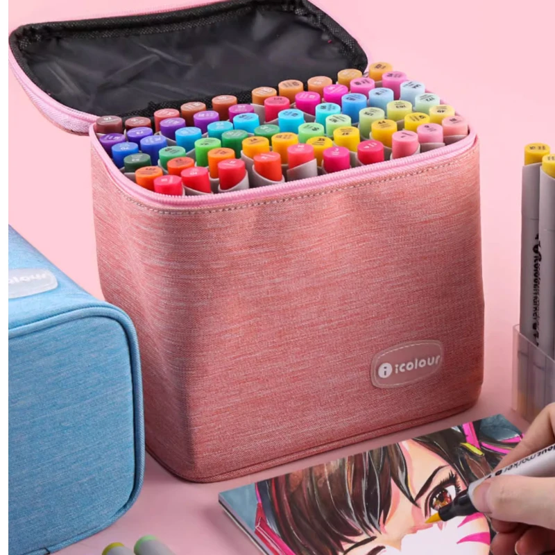 Icolour Larger Capacity Marker Pen Case Zipper Art Markers Canvas Storage Bag 36/48/60/80/168/240pcs Portable Marker Pen Holder 6