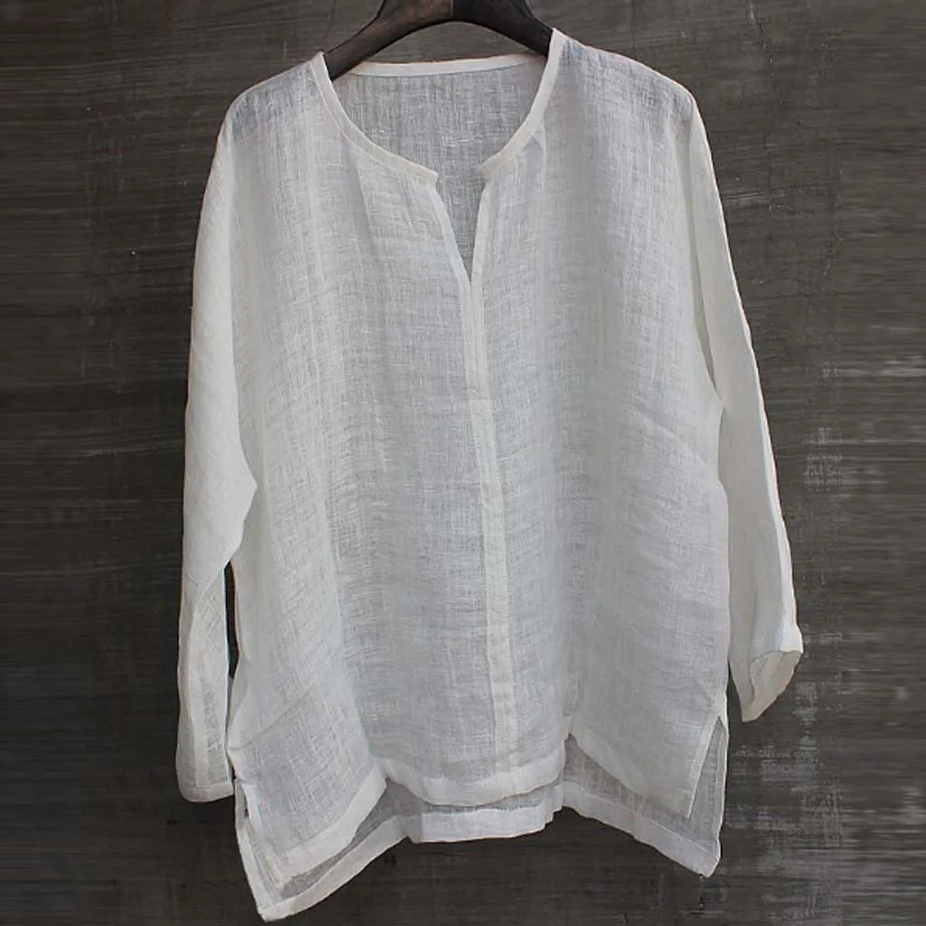 

Retro Summer Men'S Cotton Linen Shirt Casual Solid Color V-Neck Short Sleeve Loose Top Handsome Shirt Male Top Vintage Blouse