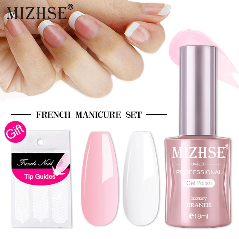 vee Interessant bout Mizhse White Pink Color Nail Gel Polish French Manicure Set With Nail Tip  Guides Long-time Soak Off 18ml Gel For Nail Art - Nail Gel - AliExpress