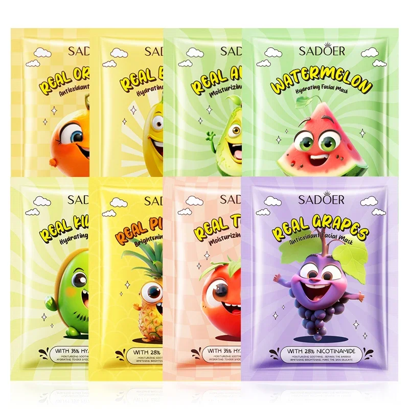 thumbnail image 1 of 8pcs SADOER Fresh Fruits Face Mask Facial skincare Moisturizing Brightening Firming Hydrating Facial Masks for Face Skin Care, 1 of 4