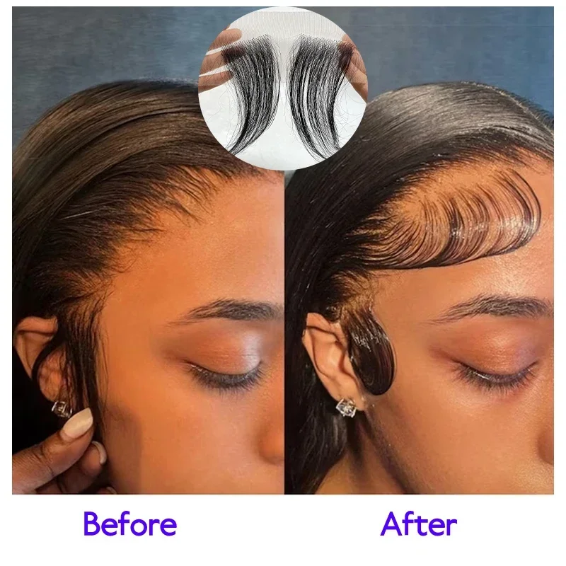 15cm Human Hair Invisible Natural Bangs Black Lace Edges Seamless Covering Forehead Hairline Patch Sideburn Edge Patch human hair bangs