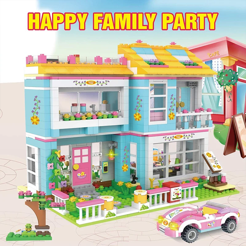 친구 집 빌딩 블록, 가족 친구 집 빌딩 키트, 럭셔리카 로고 창의적인 역할극 장난감, 생일 선물, 1009 개