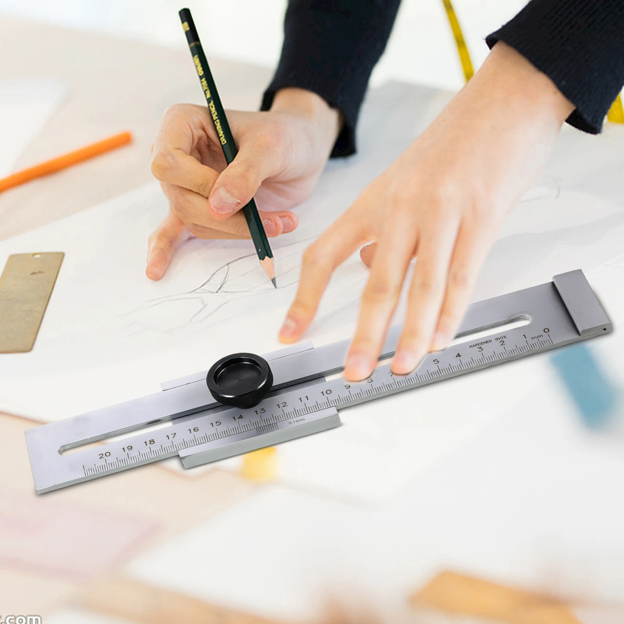 200mm Steel Marking Gauge Parallel Ruler Woodworking Measuring Screw Cutting Marking Gauge Scraper Ruler For Woodworking Tools