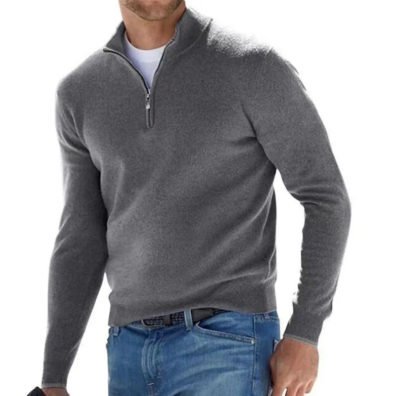 2024 Spring and Autumn New Men's Half Zipper V-neck Knitwear Men's Casual Pullover Sweater Polo 5