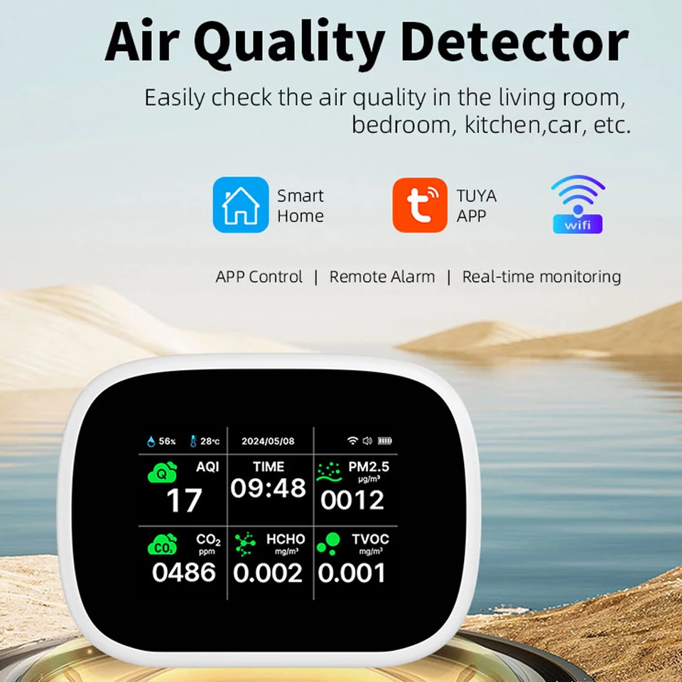 Monitor Qualità Aria 5 In 1 Con Display TFT 2.8″ – TVOC, Temperatura, Umidità, Luce E Pressione, Controllo App Tuya