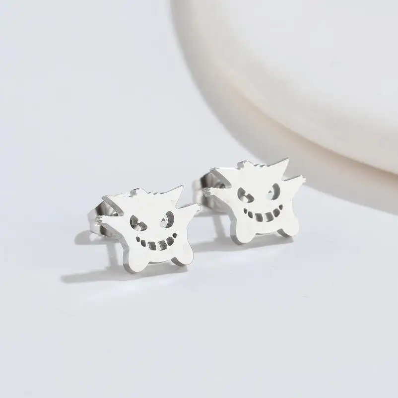 Niedliche Cartoon-Ohrringe aus Edelstahl, schwarze Ohrringe, minimalistische Monster-Geister-Ohrringe, kleines Tier, Halloween-Schmuck, Geschenk – Detail 2