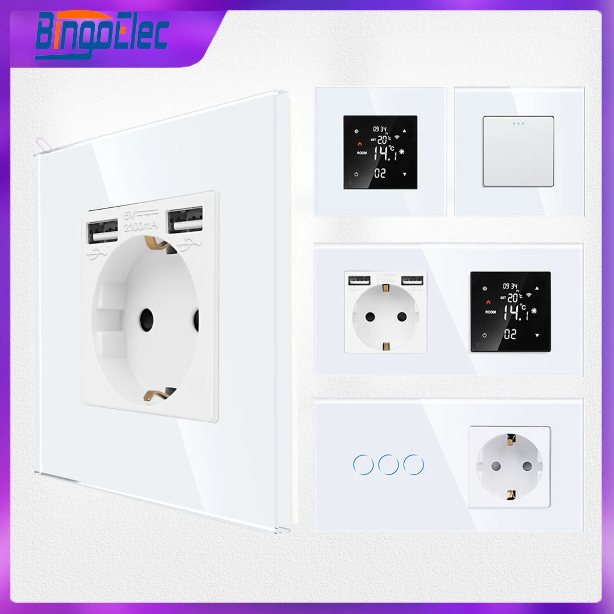 Tuya Smart Wifi Termostato e Interruptor de Luz Toque Tomada Usb Cat6 Função tv Parte Combinação Faça Você Mesmo Painel de Vidro Zigbee