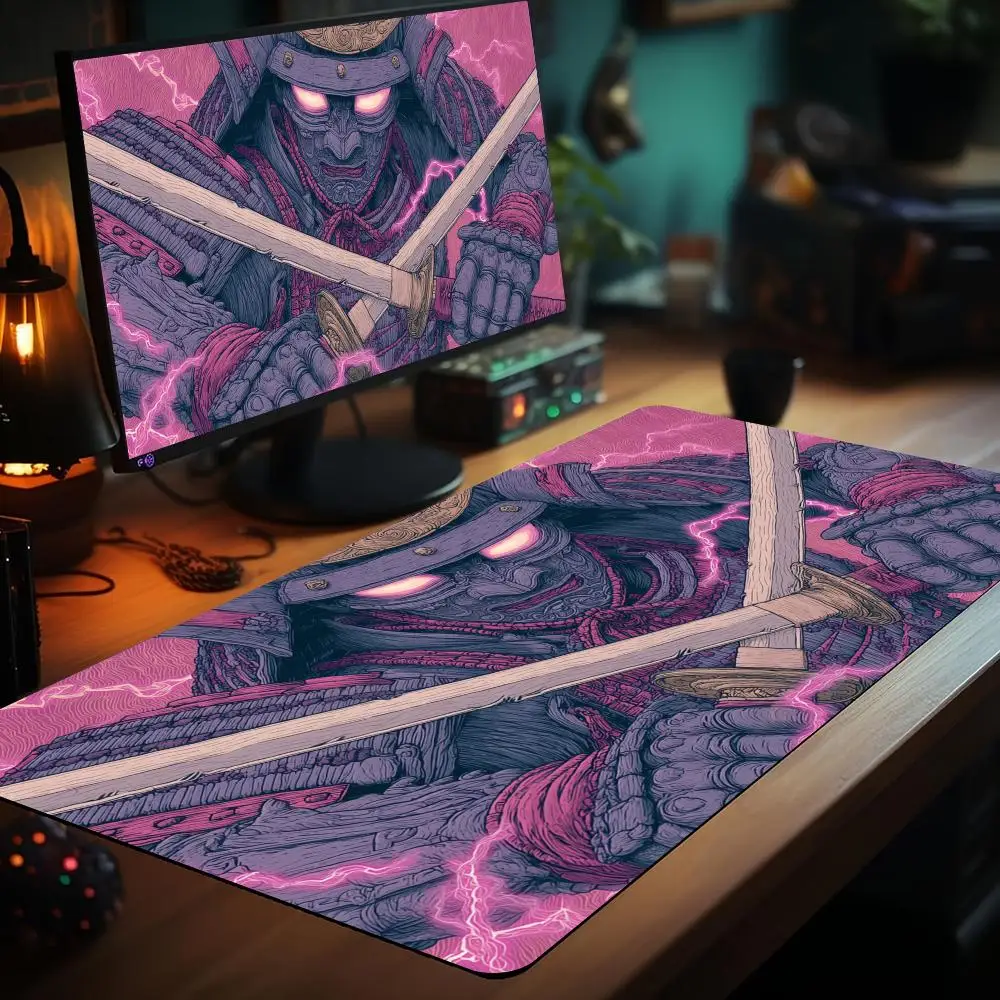 Cyberart Style Fantasy Samurai Design TCG Playmat Magic Card Battle Mat 35X60CM Tapete Magic Mat Non-Slip Durable Stitched Edge - 3