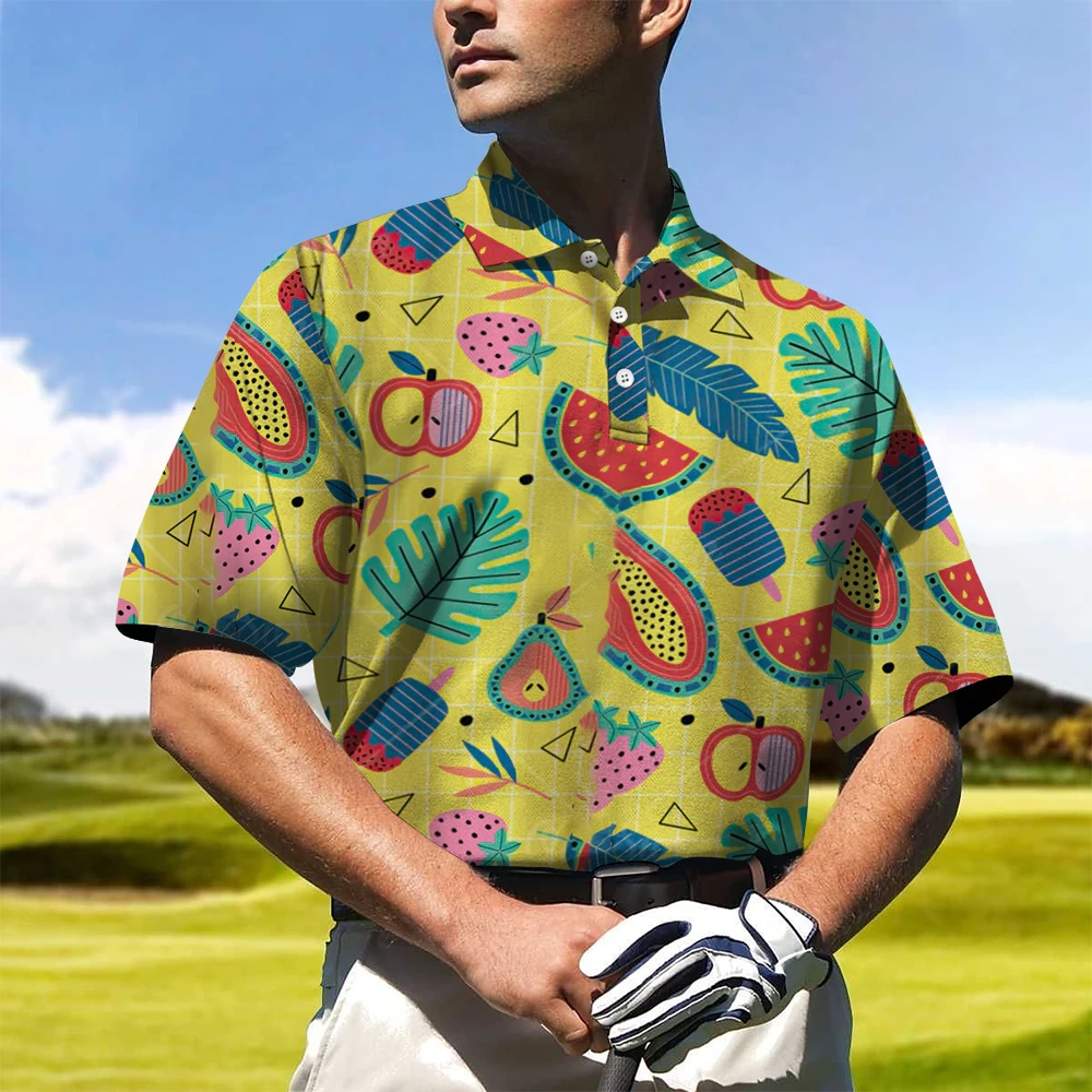 

Summer Men's Polo Shirt Casual Fashion Fruit Pattern Party Print Lapel Fashion Street Golf Hundred New High Luxury Polo Shirt