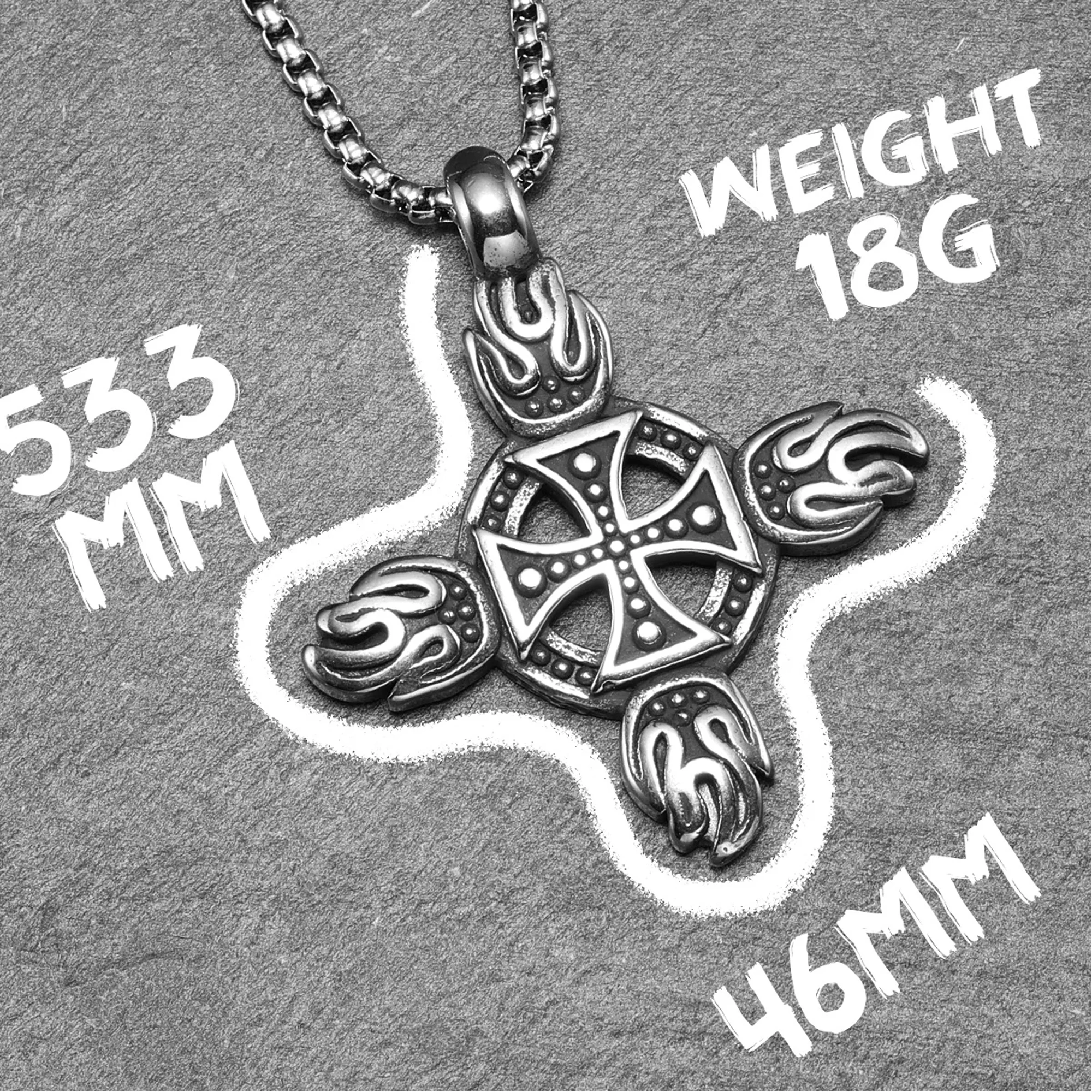 Stainless Steel Punk Rock Hip Hop Flaming Cross Pendant Men's Chain Necklace Christmas Gift