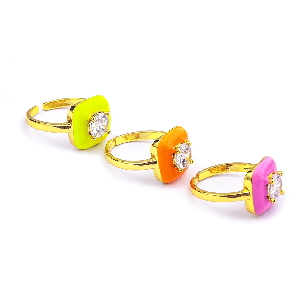 AIBEF Trendy Korean Enamel Candy Color Geometric Square Adjustable Retro Oil Dripping Ring Women Charm Fine Jewelry Wedding Gift wedding rings womens ring finger rings jewelry rings ring jewelry