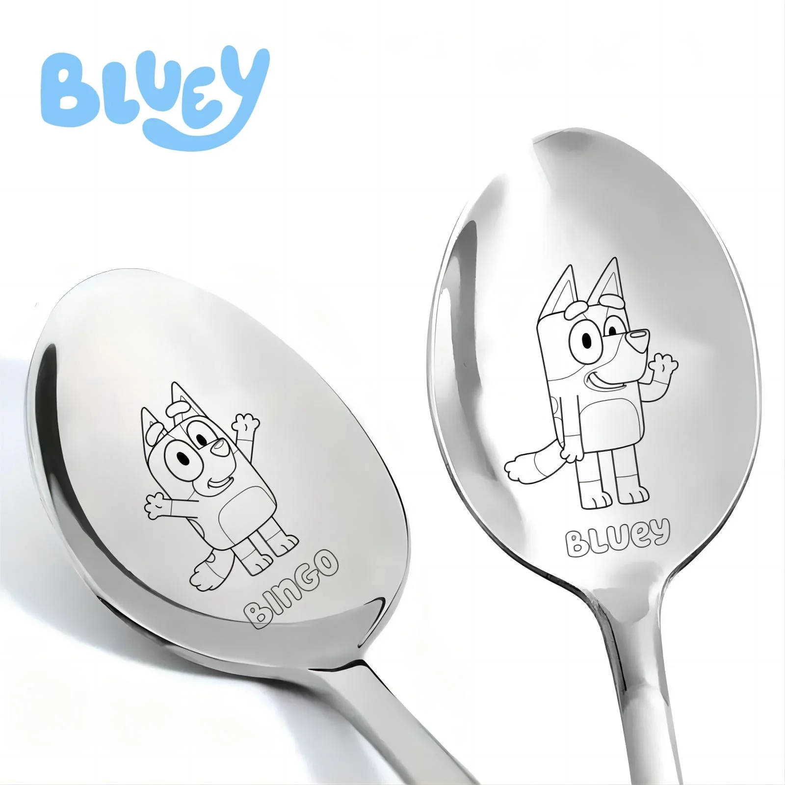 

Ложка Bluey из нержавеющей стали с лазерной гравировкой, милая семейная столовая посуда для детей, подарок на день рождения