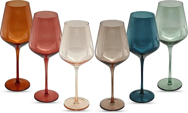  Colored Wine Glasses Set of 6 Crystal, 18oz - Unique