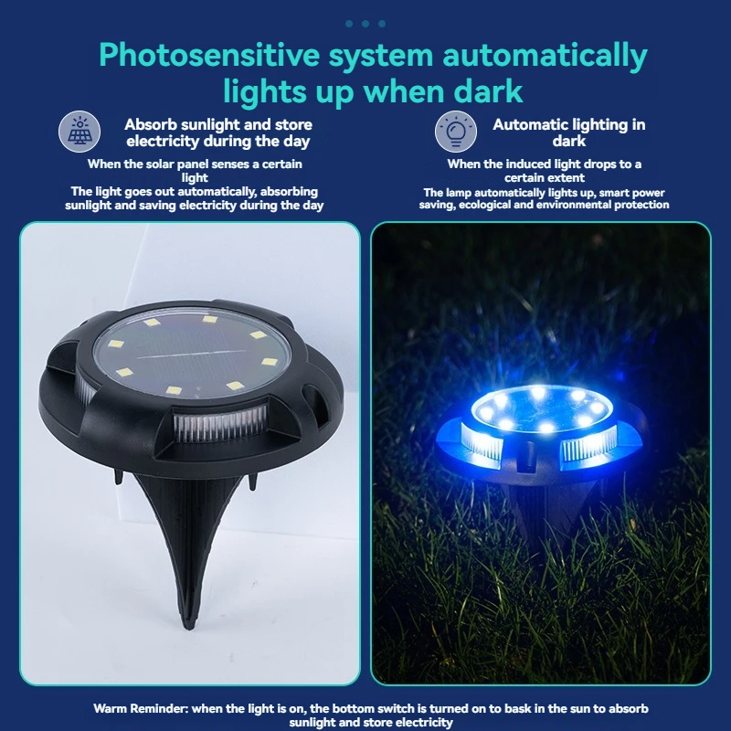 Outdoor Waterproof Solar Buried Light 8+4LED Side Light Deck Lawn Garden Installed Ground Insert garden decoration lamps