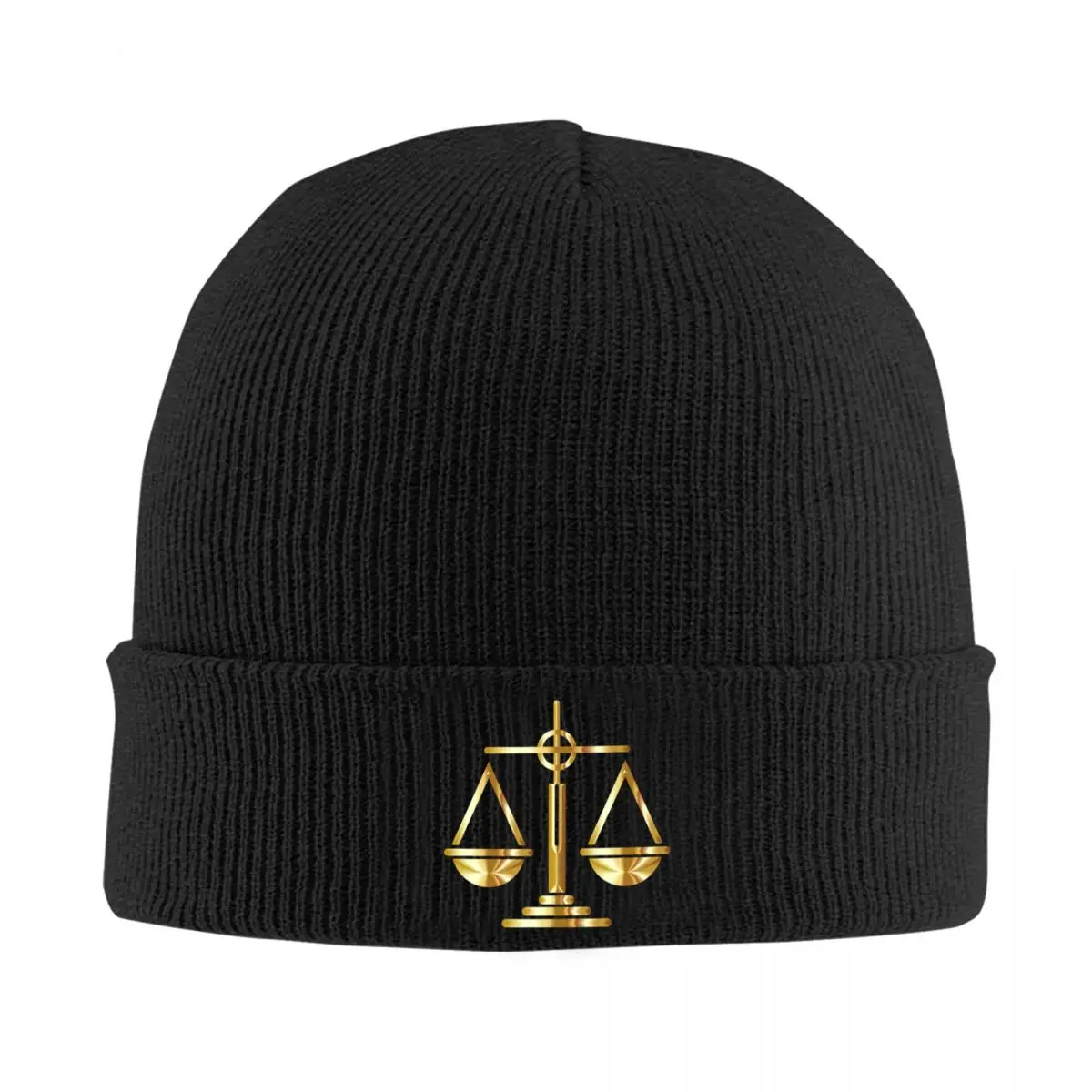 

Gold Scales Of Justice Law Logo Skullies Beanies Caps Unisex Winter Warm Knit Hat Street Adult Lawyer Legal Party Bonnet Hats