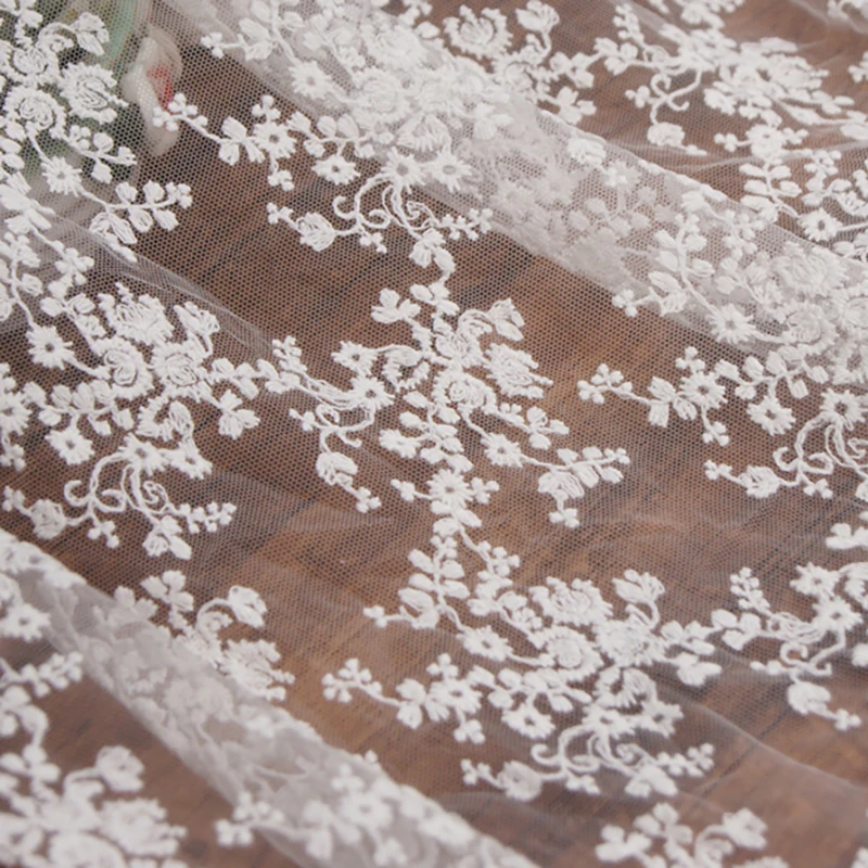 Pure Cotton Floral Embroidery Water Soluble Lace Fabric, 1 Yard
