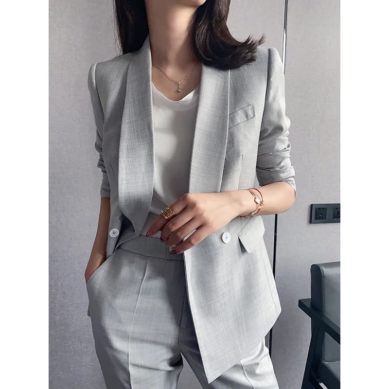 OL Wool Worsted Suit Jacket Temperament Glacier Women's White Professional Slim Fit Shawl Collar Suit
