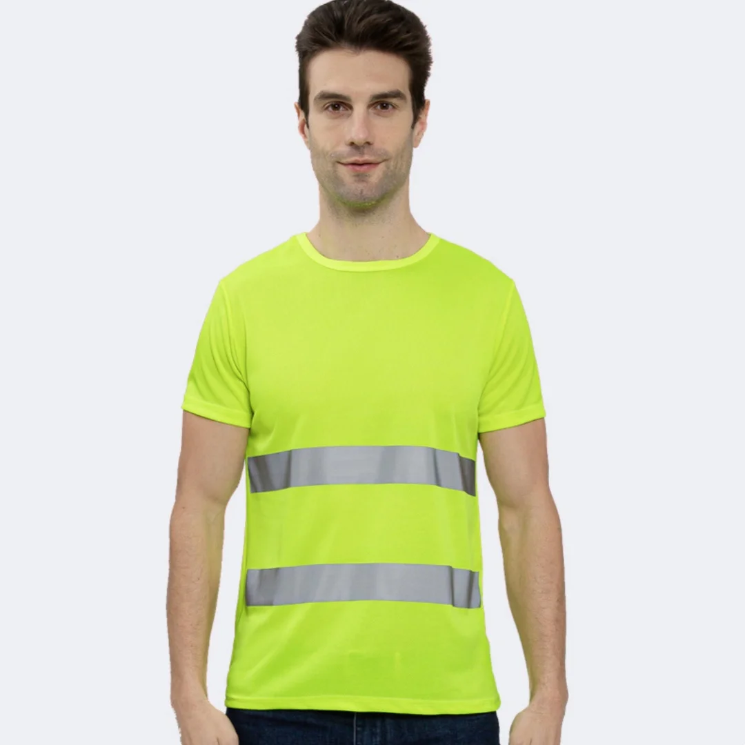 Round Neck Reflective Vest Collarless T-shirt Construction Site Fluorescent Short Sleeved T-shirt Cycling Outdoor Safety Suit reflective safety vest reflective safety jacket