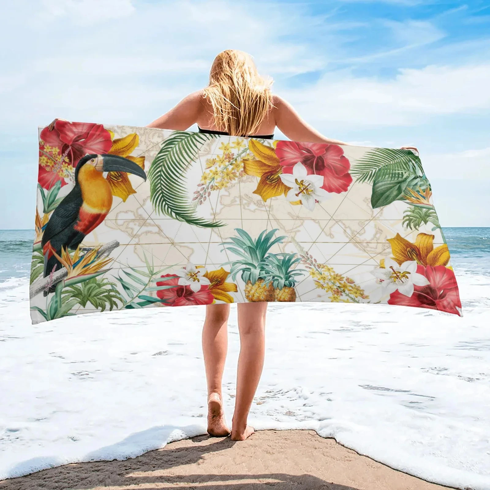 

Parrot Flower Beach Towel Bird Green Leaves Bath Towel Quick Dry Surf Blanket Microfiber Gym Sport Travel Towels Bikini Cover Up