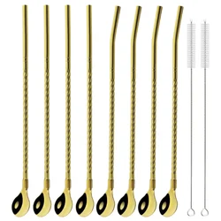10 - Pack Colorful Reusable Stainless Steel Straw Spoons (Gold)