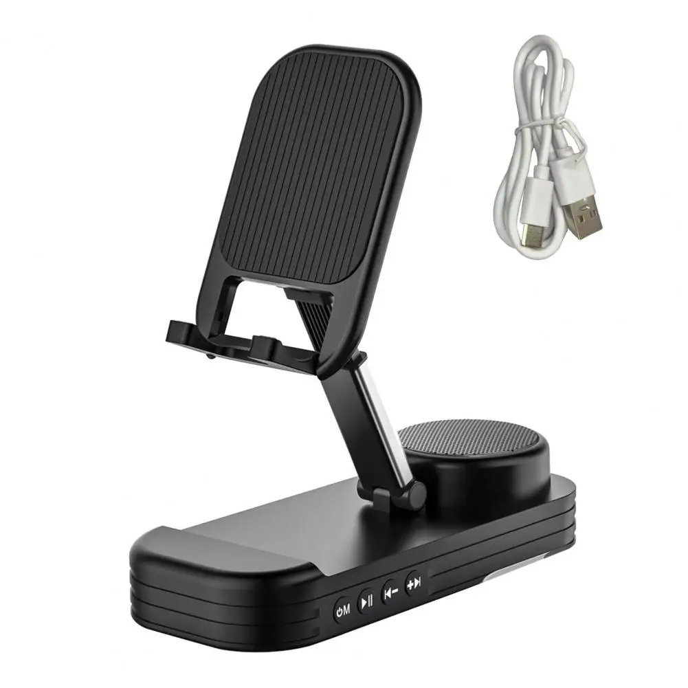 Cell Phone Stand With Wireless Bluetooth Speaker Foldable Adjustable Mobile Phone Holder Anti-Slip Design Phone Support