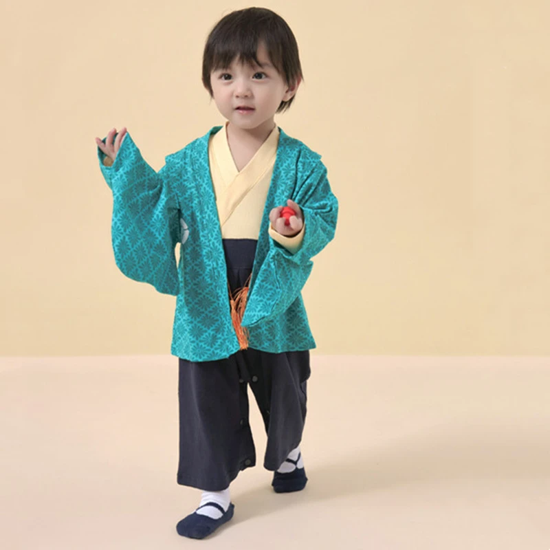 Boys' Kimono Set Traditional Costume Kimono For Weddings Graduations Cherry And Autumn Festivals Baby Boy Spring Outfit