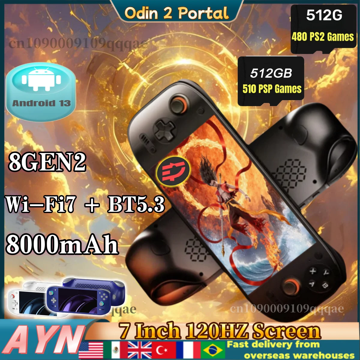 AYN Odin 2 Portal Handheld Game Console 7 Inch 120HZ Screen