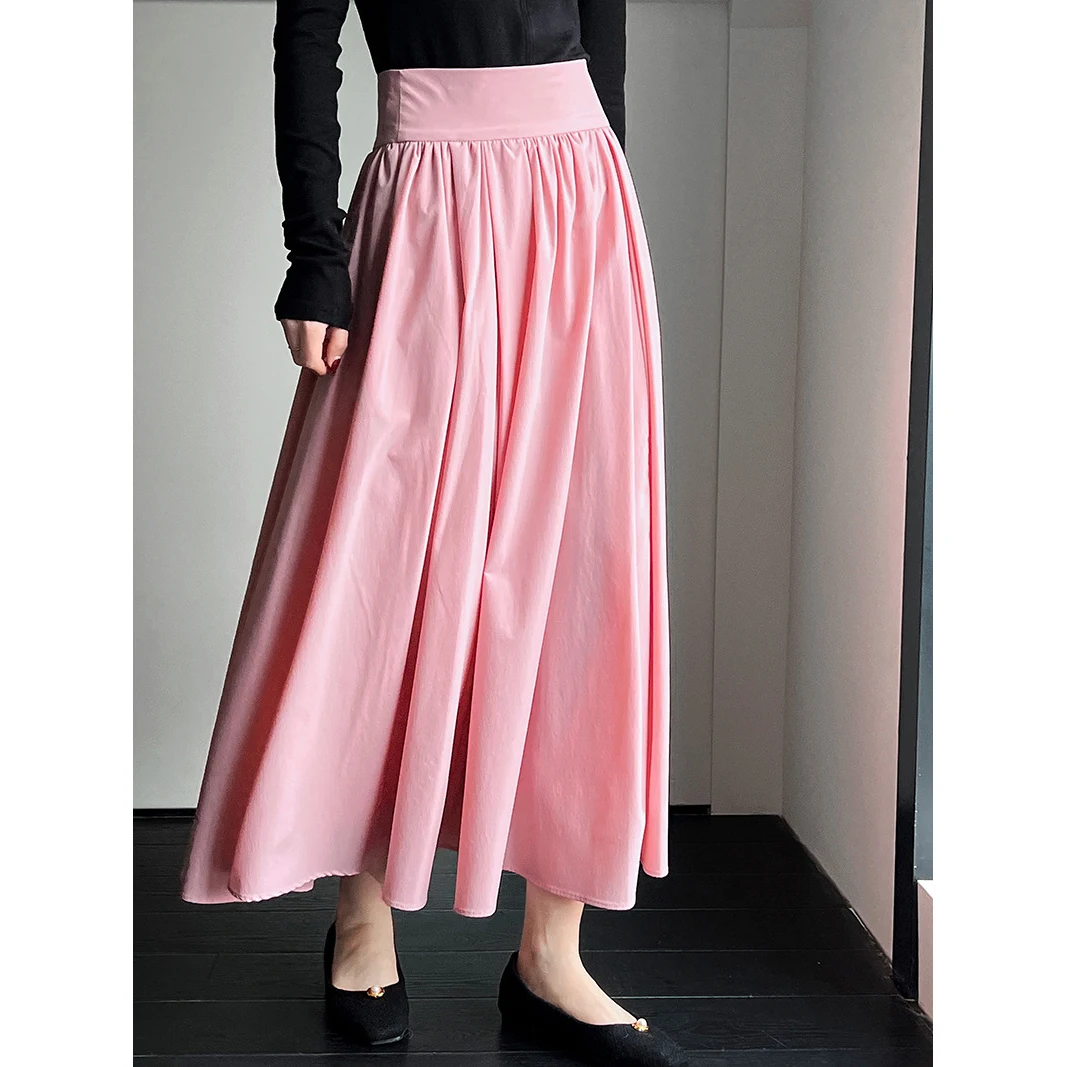 

2024 Women Elegant Pink White Two Color Long Skirts High Waist A-line Maxi Skirts Women Casual Skirts Jupe Femme Saias Mujer