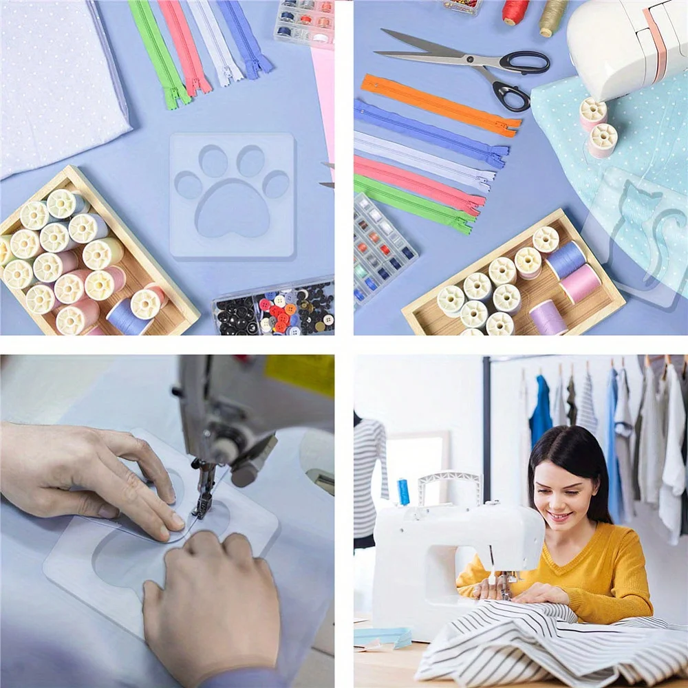 4PCS 아크릴 퀼팅 템플릿 키트 고양이 나비 발자국 바느질 DIY 퀼팅 자 가죽 절단 도구 수제 공예용