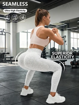 Women High Waist High Elasticity Seamless Sports Leggings With Jacquard Leopard Print Yoga Women Pants All Seasons Sports Pants