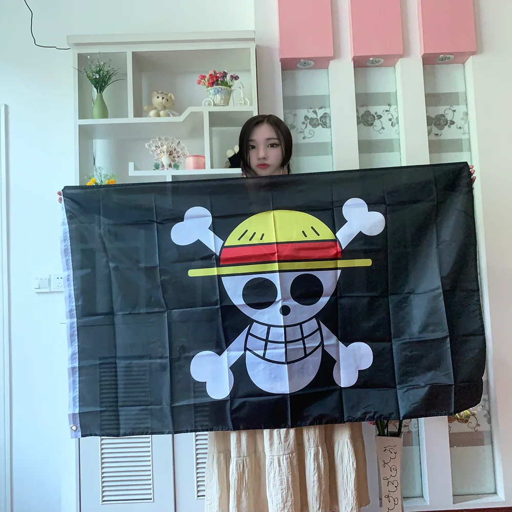 SKY FLAG pirate Monkey D. Luffy Skull Flag 90*150CM Polyester straw hat  pirates trumpet banner flag home decor - AliExpress