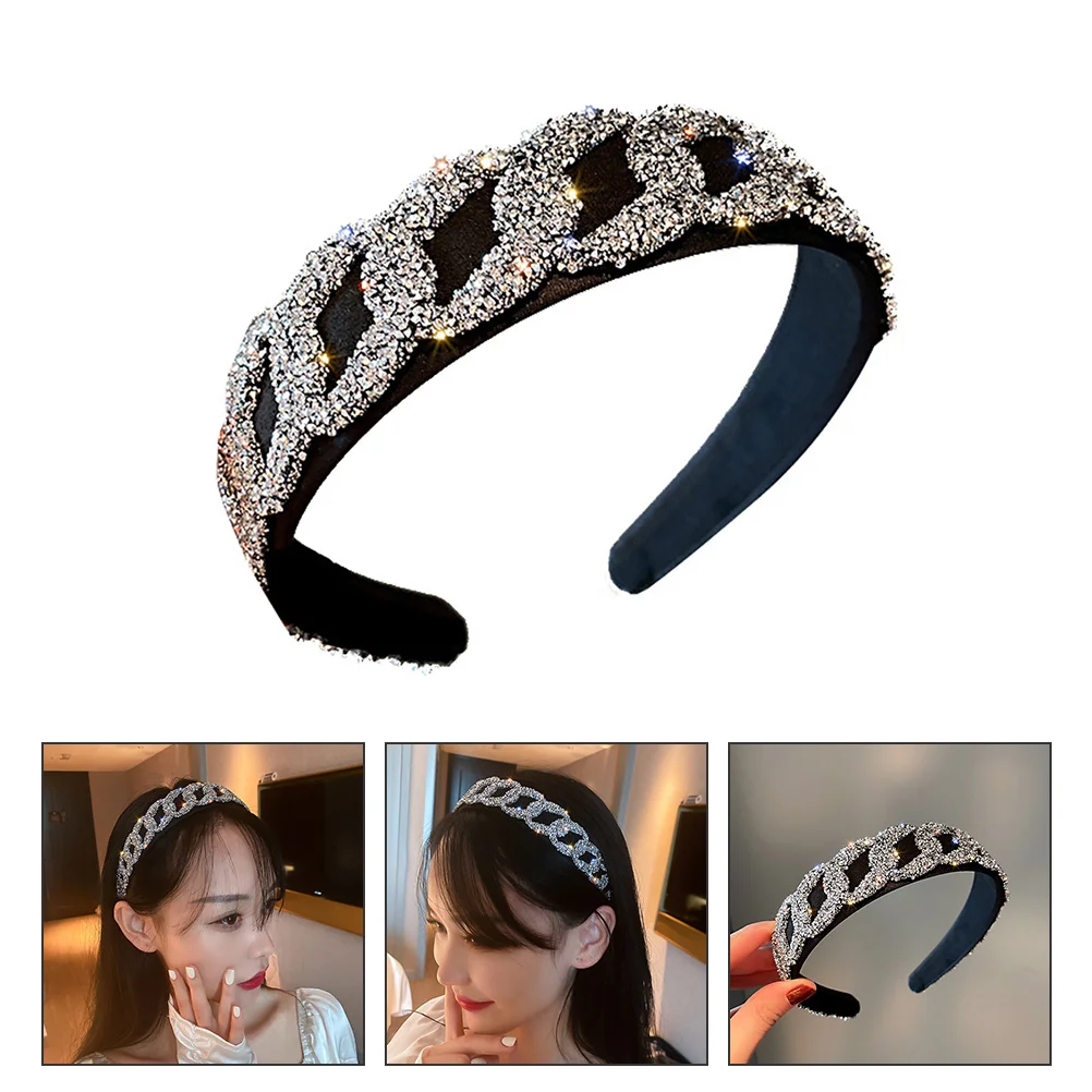 

Headband Rhinestone Decor Hairband Crystal Elastic Hoop Retro Headdress Halloween Accessory