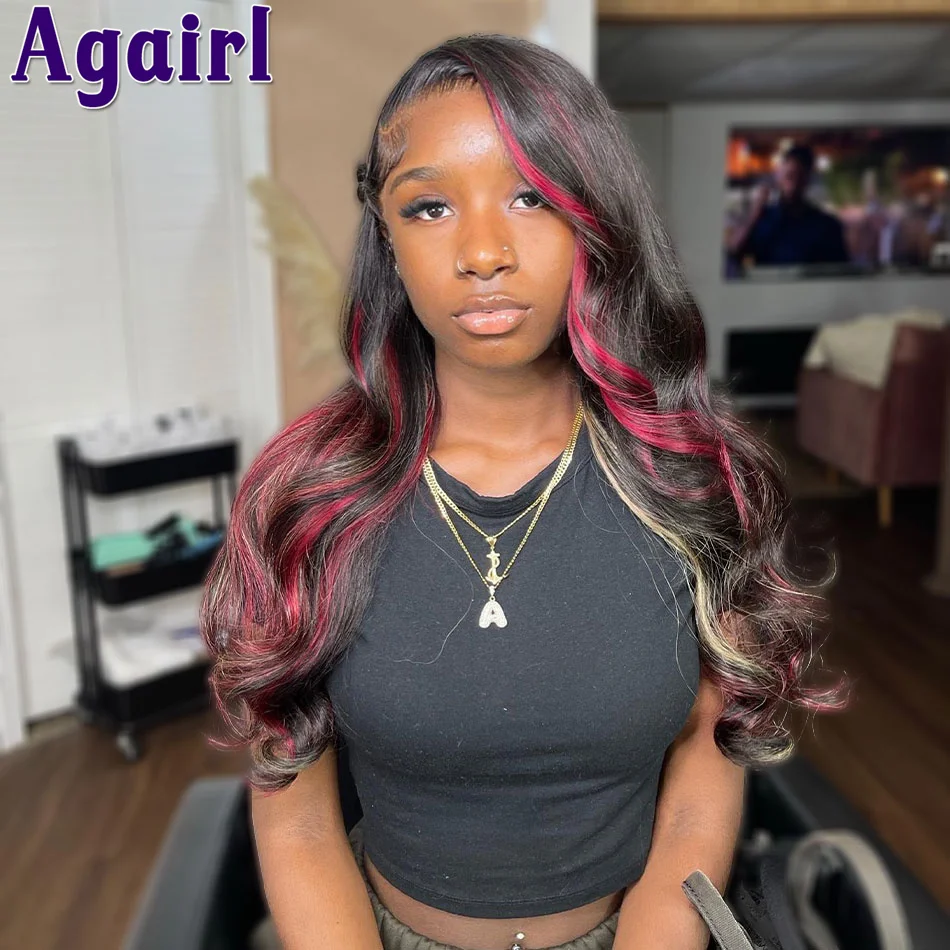 

13x6 Red Blonde Highlights Lace Front Wigs Human Hair 13x4 Glueless Body Wave Lace Frontal Wig PrePlucked 200% Density for Women