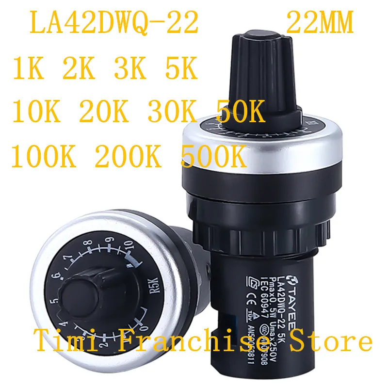 LA42DWQ-22 1K 2K 3K 5K 10K 20k 50k 500k 22mm Diameter Pots Rotary Potentiometer Converter Governor Inverter Resistance Switch