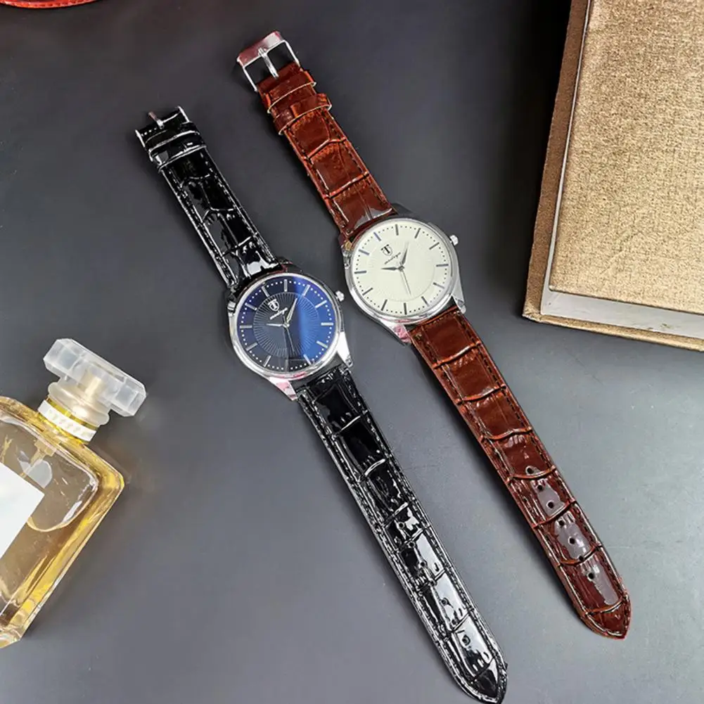 Classy Men Timepiece Stylish Men's Quartz Watch with Adjustable Faux Leather Strap High Accuracy Timepiece for Business Commute