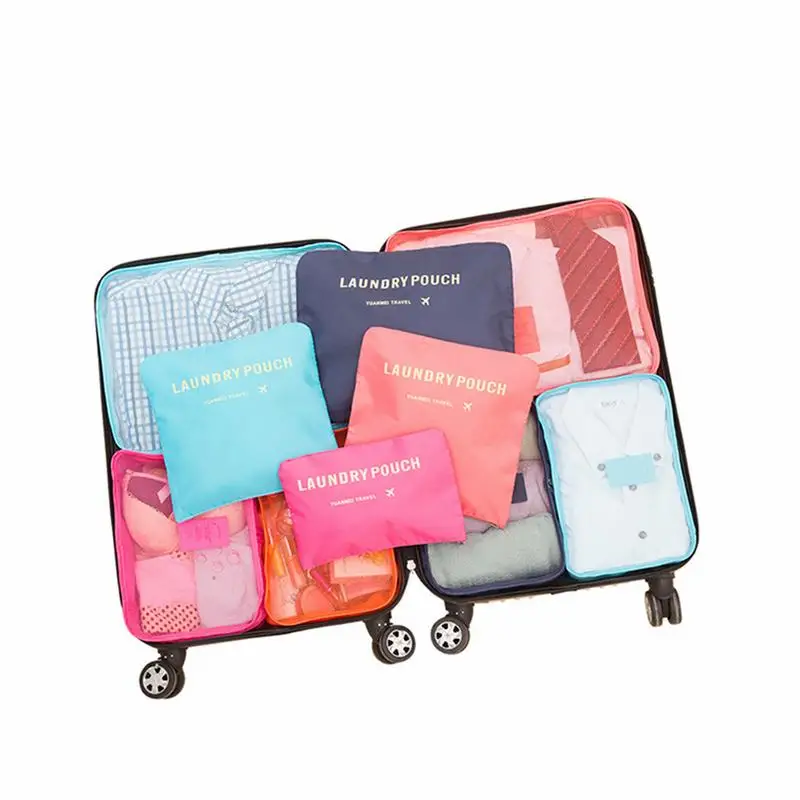 Bolsa de almacenamiento de viaje de gran capacidad, bolsa impermeable para equipaje, ropa interior, con cremallera, color rosa, azul y gris, 6 unidades por juego