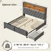 Queen Size Bed Frame with Storage Headboard and 4 Storage Drawers, Velvet Led Queen Size Bed Frame with Charging Station 2